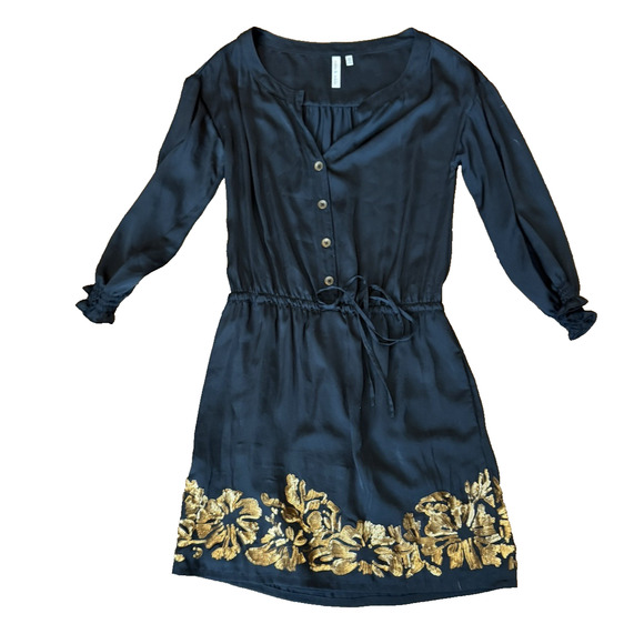 Robbi & Nikki Dress Black with Gold Sequin XS Top Sheer Lined at Waist Down LBD - Picture 3 of 10